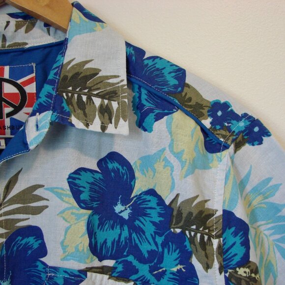 Blue Hawaiian Linen Shirt Button Up Floral Haight & Ashbury Mens Size Large - Picture 4 of 11